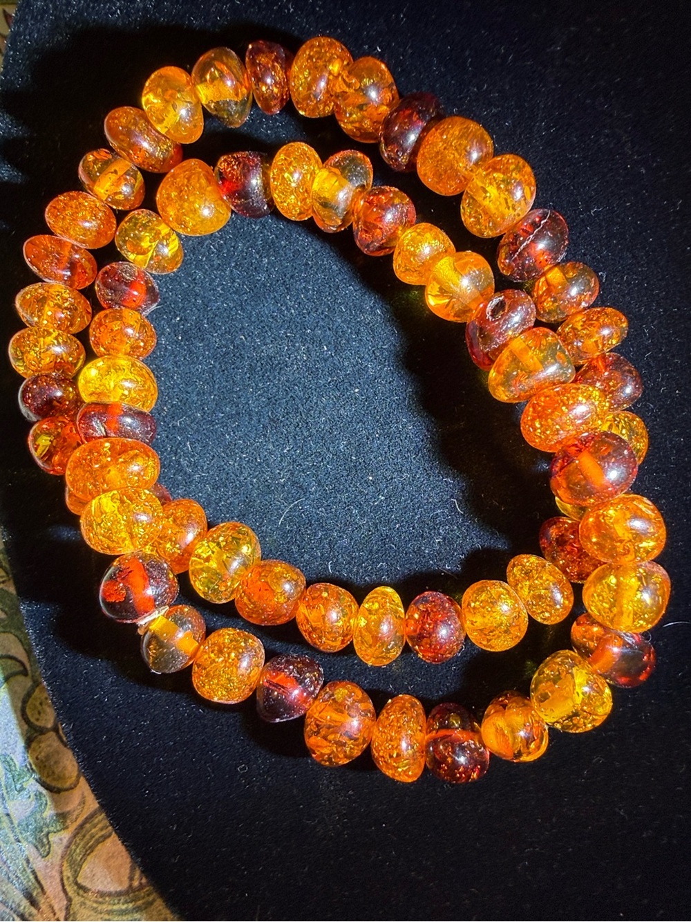 Amber bead bracelet Two set stretch multicolor genuine stone jewelry great gift
